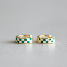 Load image into Gallery viewer, Checkered Huggie Hoops - Gold