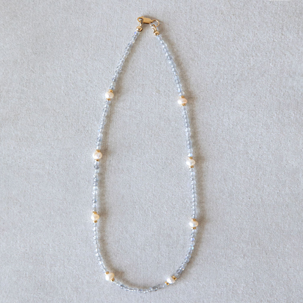 Labradorite + Pearl Necklace - Gold