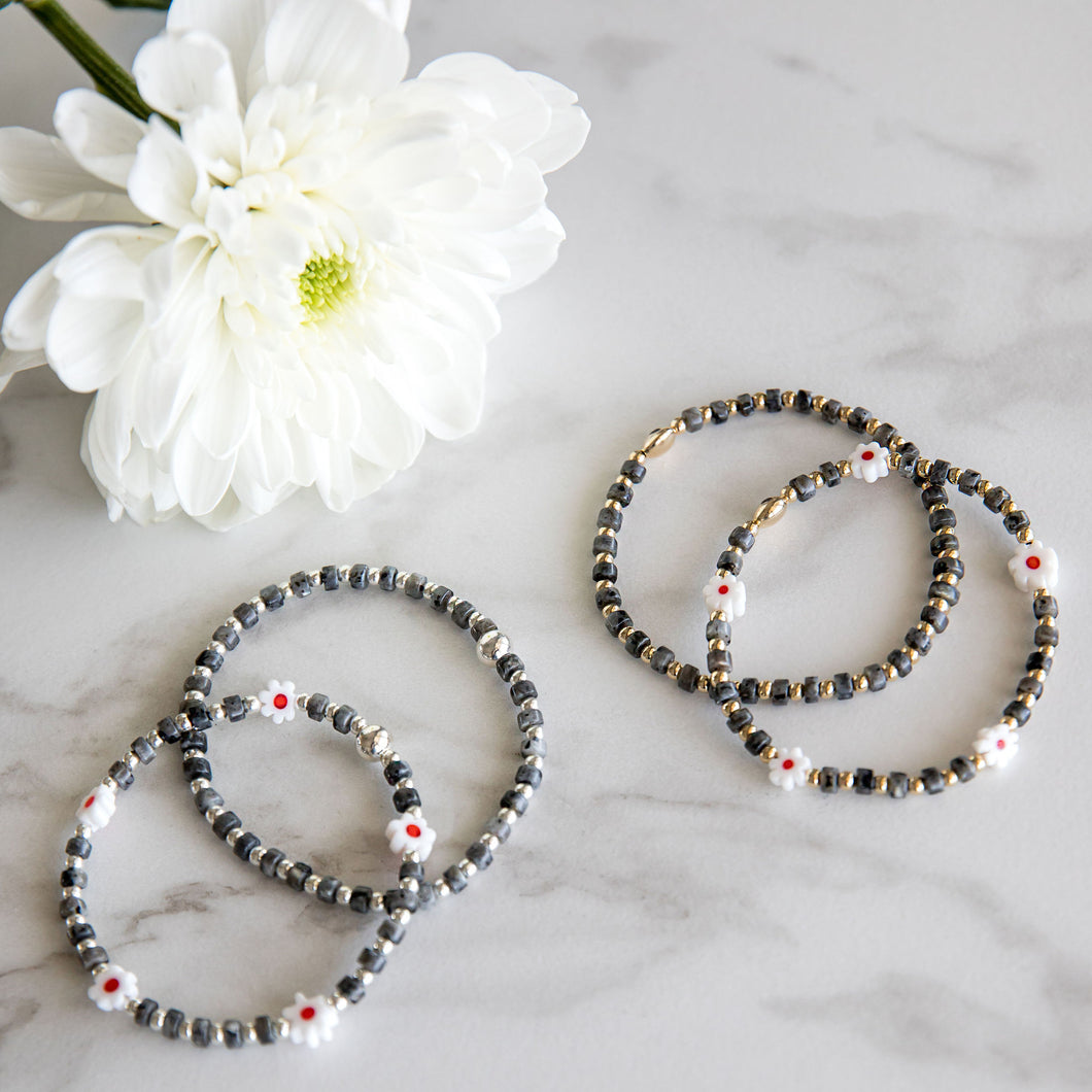 SET - Larvikite Heishi Daisy