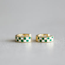 Load image into Gallery viewer, Checkered Huggie Hoops - Gold
