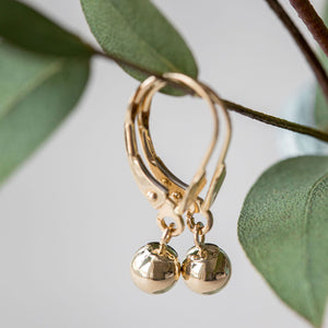 14K Drop Ball leverback earrings