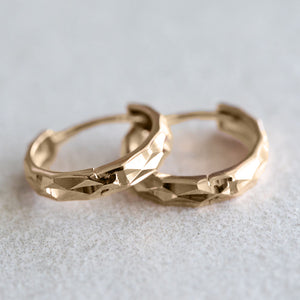 12mm 14K Gold Bevelled Huggie Hoops